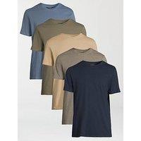 Very Man 5 Pack Crew Neck T-Shirt - Beige/Beige Marl/Khaki/Blue/Navy