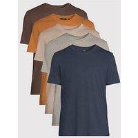 The Very Collection 5 Pack Crew Neck T-Shirt - Navy/Brown Marl/Tan/Mushroom/Beige Marl