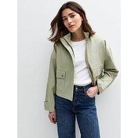 New Look High Neck Cotton Twill Shacket - Green
