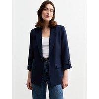 New Look Navy Cropped Sleeve Blazer