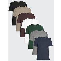 The Very Collection 7 Pack Crew Neck T-Shirt - Navy/Black/Green/Burgundy/Grey Marl/Beige Marl/White