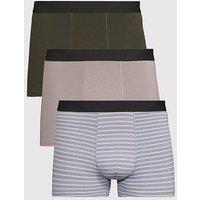 Very Man 3 Pack Striped Trunks - Khaki