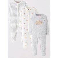 Mini V By Very Baby Boys 3 Pack Teddy Bear Sleepsuits - Beige