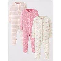 Mini V By Very Baby Girl Bow 3 Pack Sleepsuits - Pink
