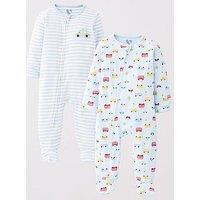 Mini V By Very Baby Boys 2 Pack Transport Stripe Sleepsuits - Multi