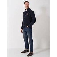Crew Clothing Crest Fleece Embroidered 1/4 Zip Knitted Jumper - Navy