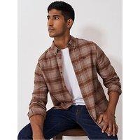 Crew Clothing Martin Cross Check Long Sleeve Flannel Shirt - Brown