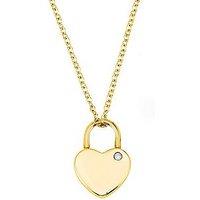 Say It With Cz Heart Lock Necklace - Yellow Gold
