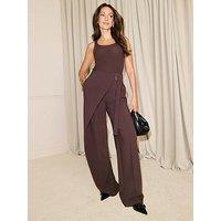 Michelle Keegan Asymmetric Wrap Trousers - Brown