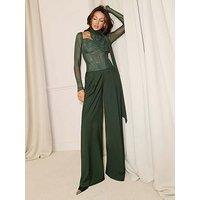 Michelle Keegan Wide Leg Tailored Wrap Detail Trousers - Green
