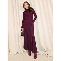 Michelle Keegan Knitted Asymmetric Hem Dress - Burgundy