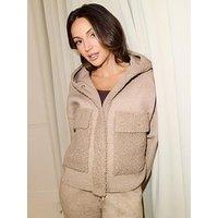 Michelle Keegan Co-Ord Boucle Detail Knit Hoodie - Light Brown