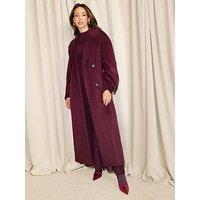 Michelle Keegan Wool Blend Cocoon Formal Coat - Burgundy