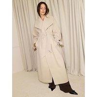 Michelle Keegan Wool Blend Exaggerated Collar Coat - Beige