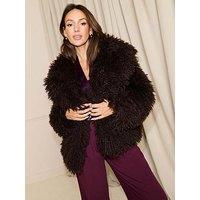 Michelle Keegan Faux Mongolian Coat - Brown