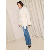 Michelle Keegan Belted Fringe Cardigan - Cream