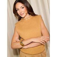 Michelle Keegan Chain Knitted Top - Beige