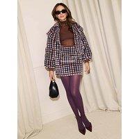 Michelle Keegan Co-Ord Faux Fur Checked Bomber - Multi