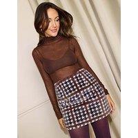 Michelle Keegan Co-Ord Faux Fur Checked Mini Skirt - Multi