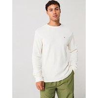Calvin Klein Jeans Left Chest Woven Badge Waffle Long Sleeve T-Shirt - Off White