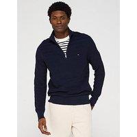Tommy Hilfiger Stripe Structure Zip Mock Knitted Jumper - Navy