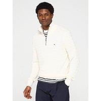 Tommy Hilfiger Stripe Structure Zip Mock Knitted Jumper - Off White