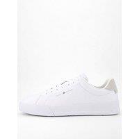 Tommy Hilfiger Essential Leather Court Trainers - White/Grey