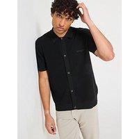 Tommy Jeans 90S Script Button Thru Short Knitted Sleeve Polo Shirt - Black