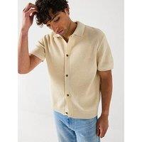 Tommy Jeans 90S Script Button Thru Short Knitted Sleeve Polo Shirt - Beige