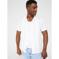 Tommy Jeans Textured Stripe Regular Fit Camp Short Sleeve Shirt - Light Beige