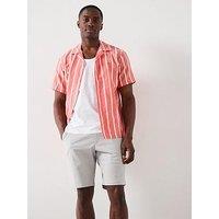 Tommy Hilfiger Linen Blend Striped Short Sleeve Regular Fit Shirt - Orange