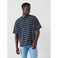 Calvin Klein Jeans Short Sleeve Stripe Jacquard Relaxed Fit Pocket T-Shirt - Navy