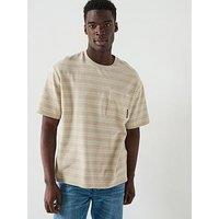 Calvin Klein Jeans Short Sleeve Stripe Jacquard Relaxed Fit Pocket T-Shirt - Beige