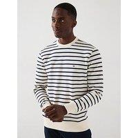 Tommy Hilfiger Essential Terry Stripe Crew Sweater - White