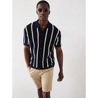 Tommy Hilfiger Vertical Stripe Knitted Short Sleeve Shirt - Navy