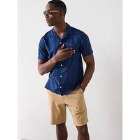 Tommy Hilfiger Linen Blend Short Sleeve Regular Fit Revere Shirt - Navy