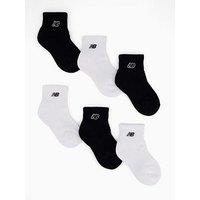 New Balance Unisex Kids Patch Logo 6 Pack Socks - White/Black - Multi
