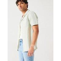 Tommy Jeans Linen Blend Camp Short Sleeve Shirt - Light Green