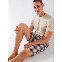 Very Man Cosy Checked Short Pyjama Set - Light Brown
