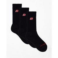 New Balance Unisex Patch Logo Crew 3 Pack Socks - Black