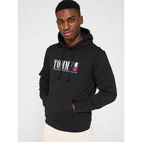 Tommy Jeans Regular Fit Chest Graphic Overhead Hoodie - Black