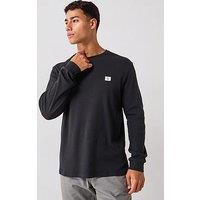 Calvin Klein Jeans Left Chest Woven Badge Waffle Long Sleeve T-Shirt - Black