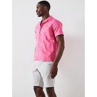 Tommy Hilfiger Linen Blend Short Sleeve Regular Fit Revere Shirt - Pink