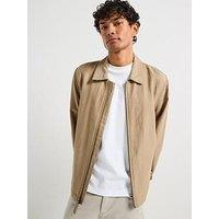 Calvin Klein Cotton Zip Through Linen Shacket - Beige