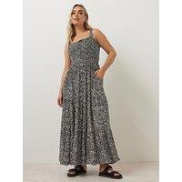 Yours Curve Shirred Strappy Maxi Dress - Black