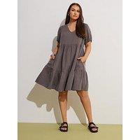 Yours Curve Cheese Cloth Smock Mini Dress - Brown