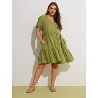 Yours Curve Cheese Cloth Smock Mini Dress - Green