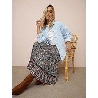 Yours Curve Tiered Gypsy Skirt - Black/White