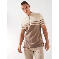 Very Man Pure Cotton Colour Block Zip Neck Polo - Beige