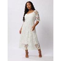 Yours Curve Crochet Lace Ruffle Hem Dress - White